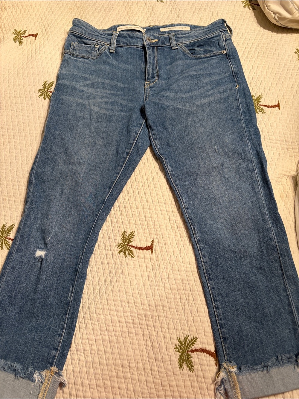 Anthropologie Blue Cropped Distressed Jeans